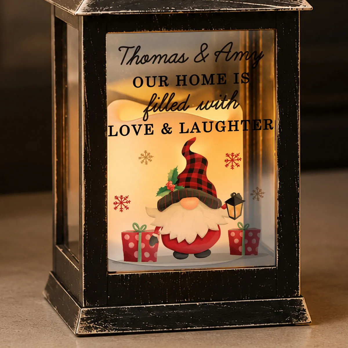 Personalised Christmas Gonk LED Black Lantern Extra Image 2