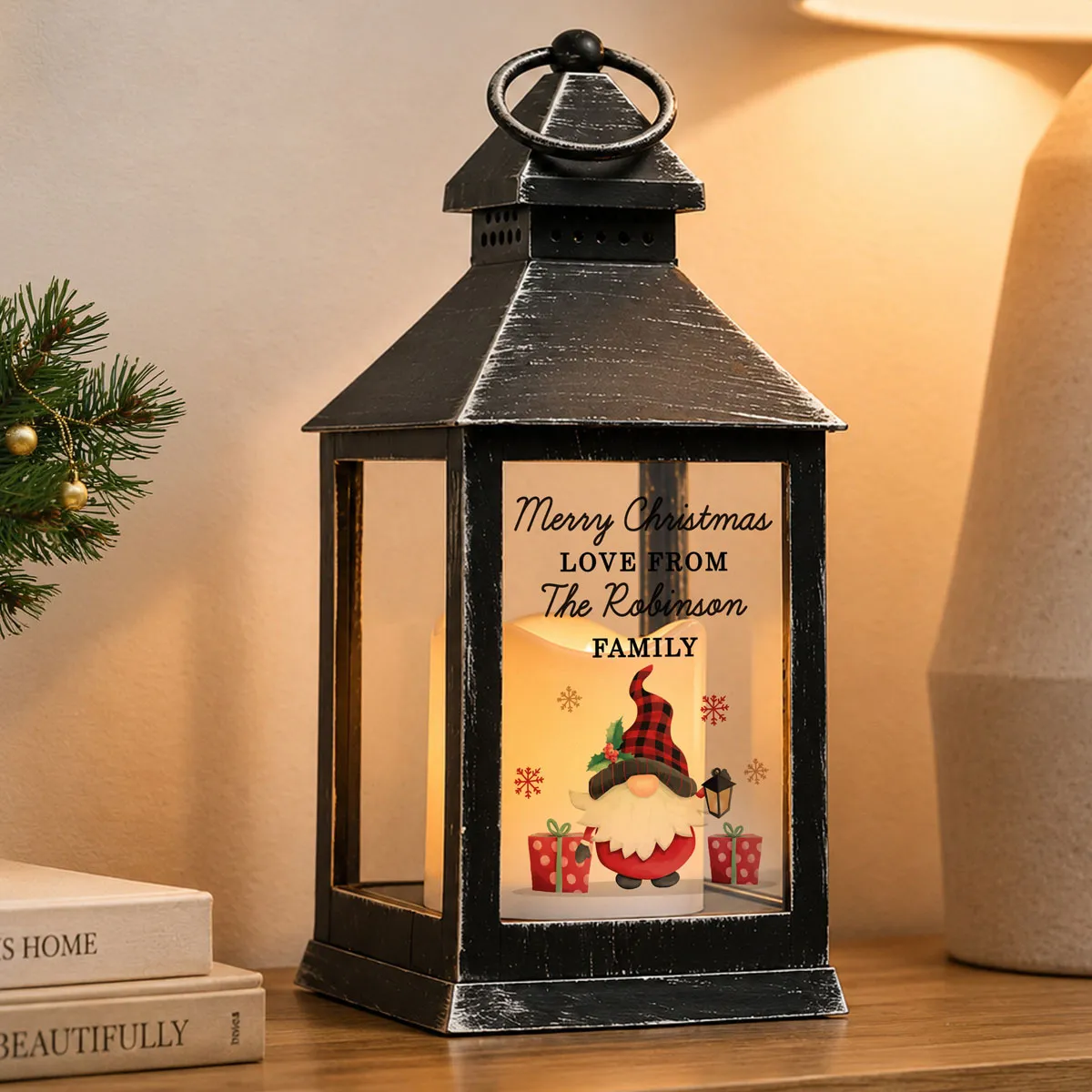 Personalised Christmas Gonk LED Black Lantern Extra Image 3