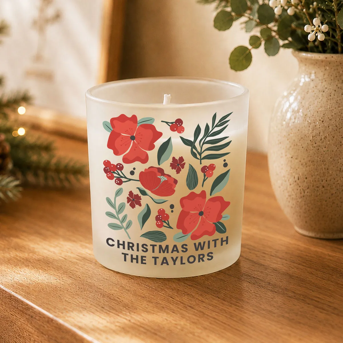 Personalised Poinsettia Frosted Jar Candle Extra Image 1