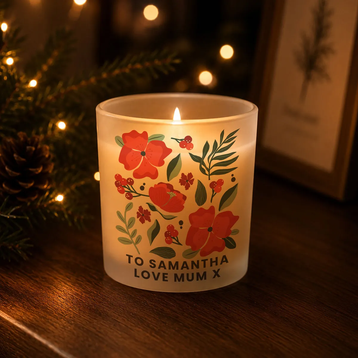 Personalised Poinsettia Frosted Jar Candle Extra Image 2