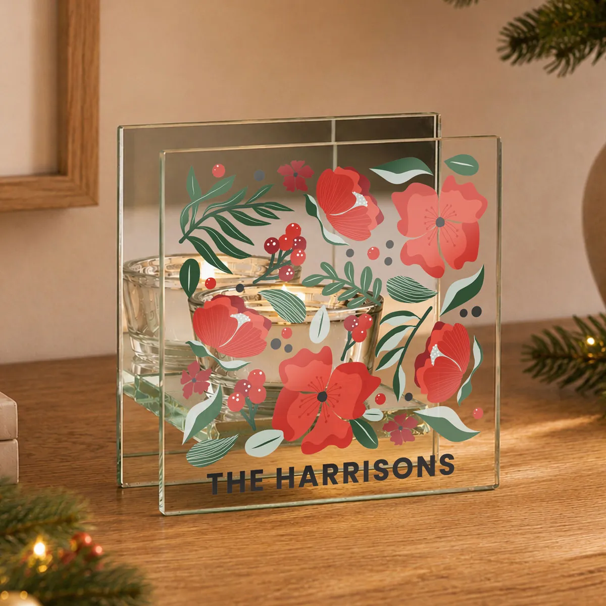Personalised Poinsettia Glass Tea Light Holder Extra Image 1