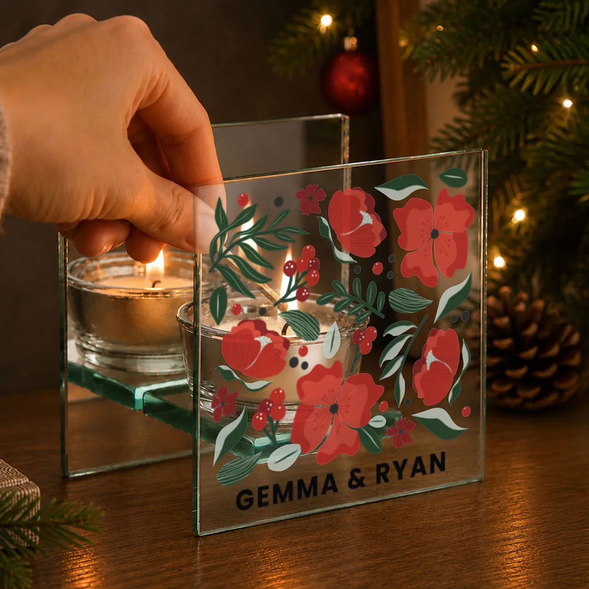 Personalised Poinsettia Glass Tea Light Holder Extra Image 2