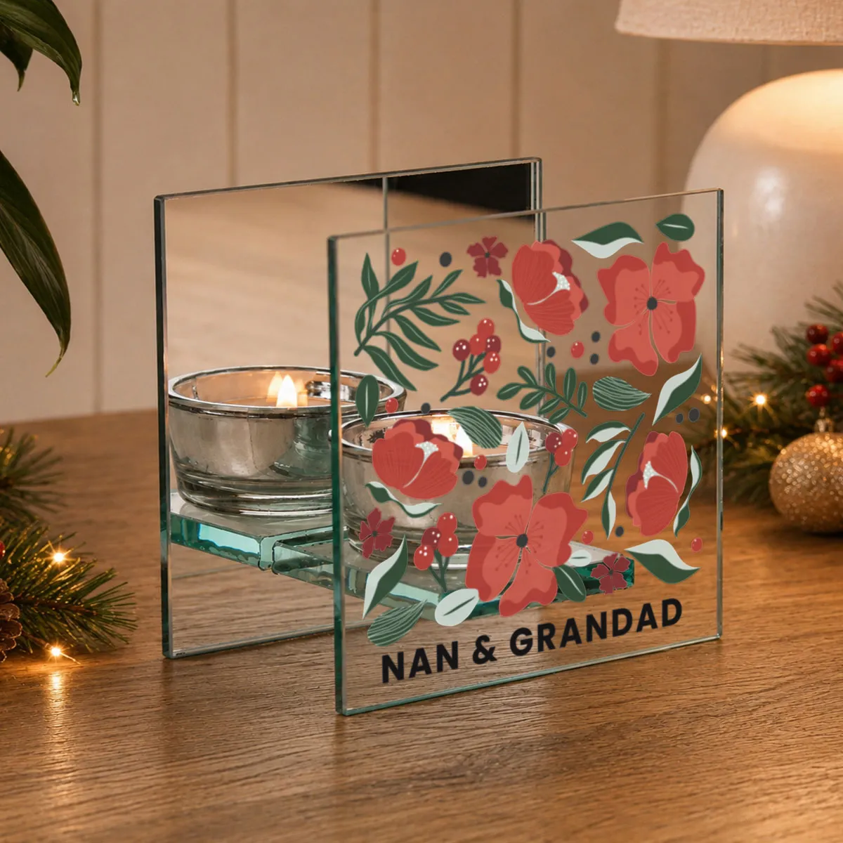 Personalised Poinsettia Glass Tea Light Holder Extra Image 3