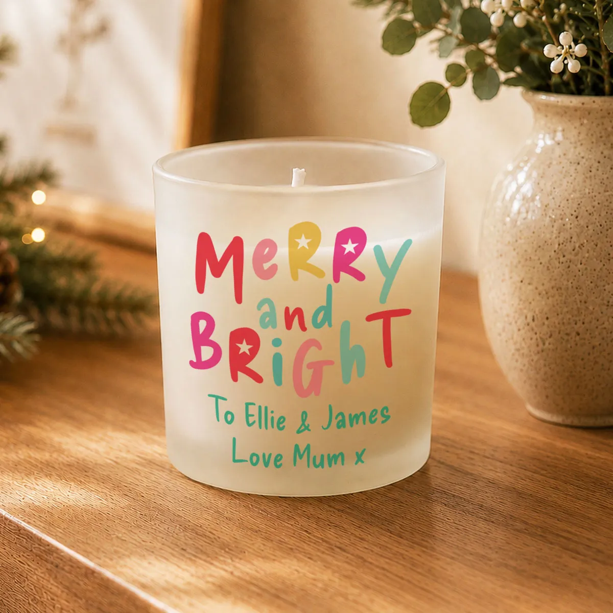 Personalised Merry & Bright Frosted Jar Candle Extra Image 1