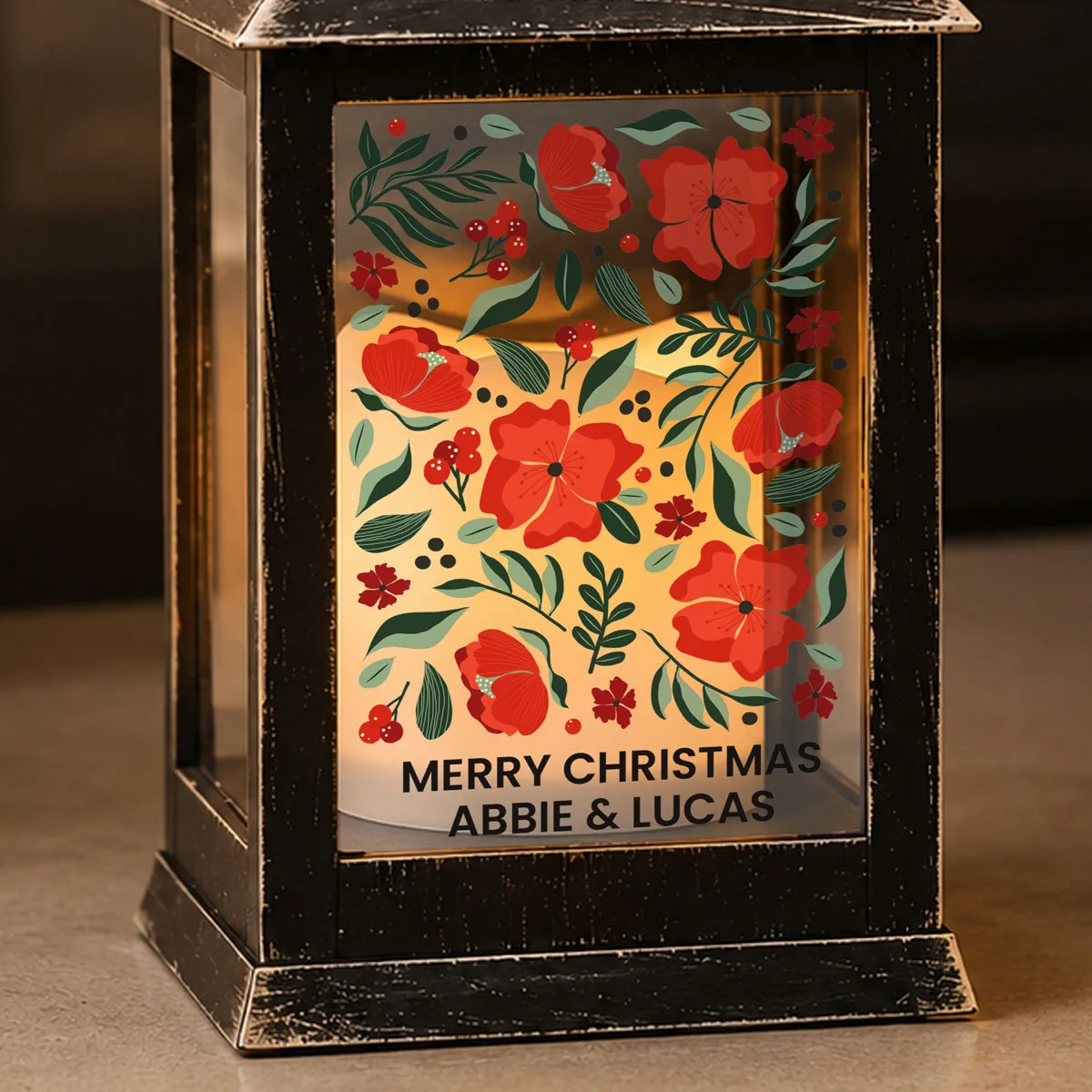 Personalised Poinsettia Black LED Lantern Extra Image 3