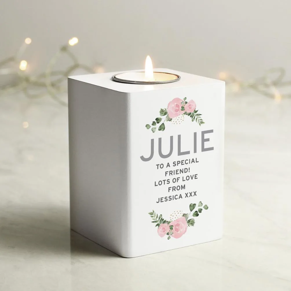 Personalised Rose White Wooden Tea Light Holder Extra Image 2