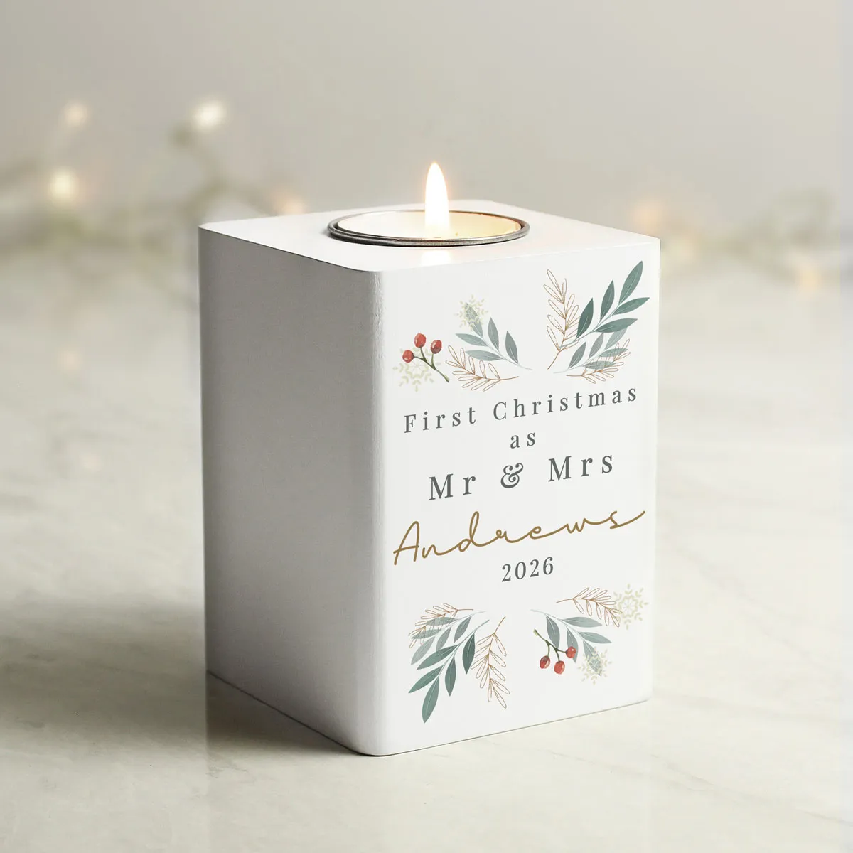 Personalised Christmas Foliage Wooden Tea Light Holder Extra Image 1