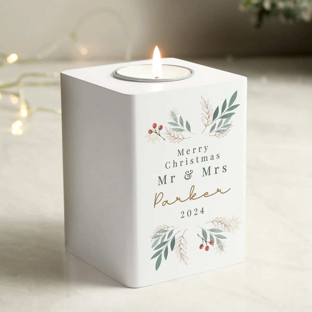 Personalised Christmas Foliage Wooden Tea Light Holder Extra Image 2