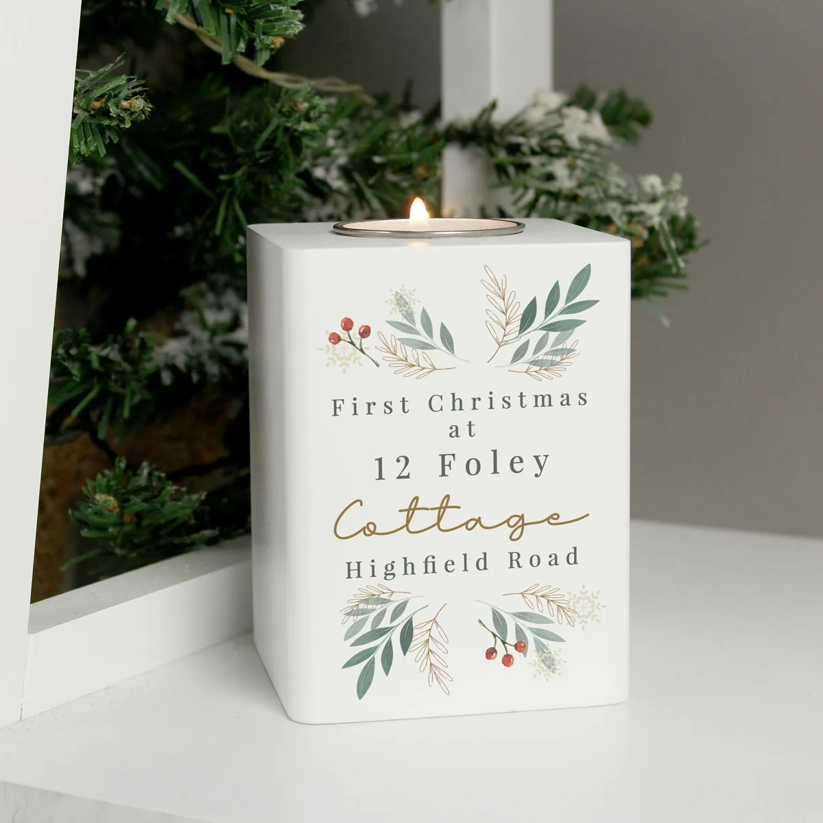 Personalised Christmas Foliage Wooden Tea Light Holder Extra Image 3