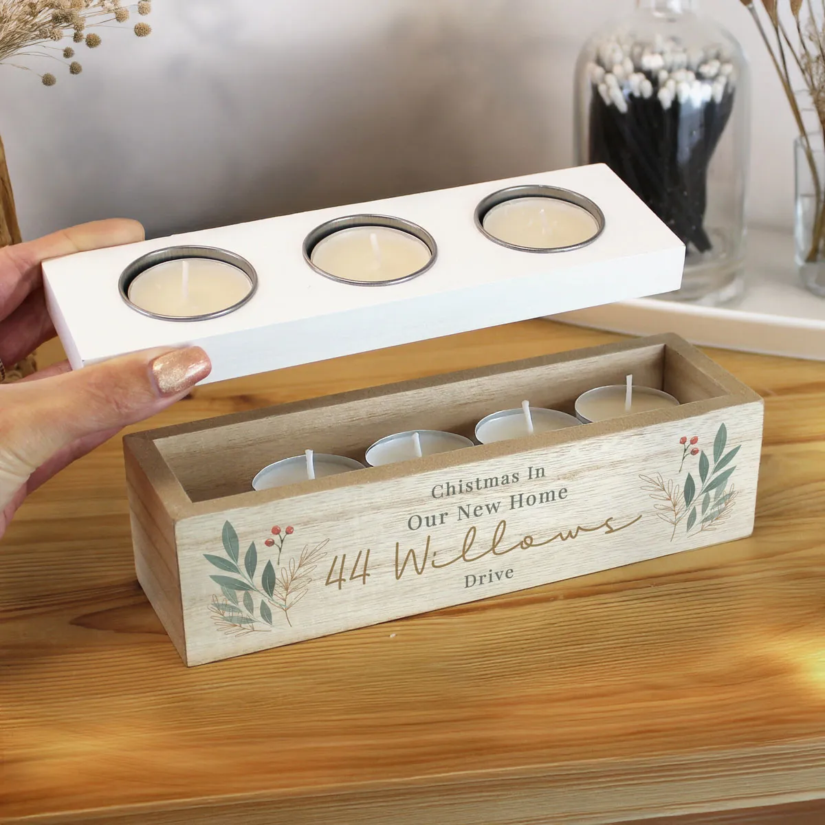 Personalised Christmas Foliage Triple Tea Light Box Extra Image 2