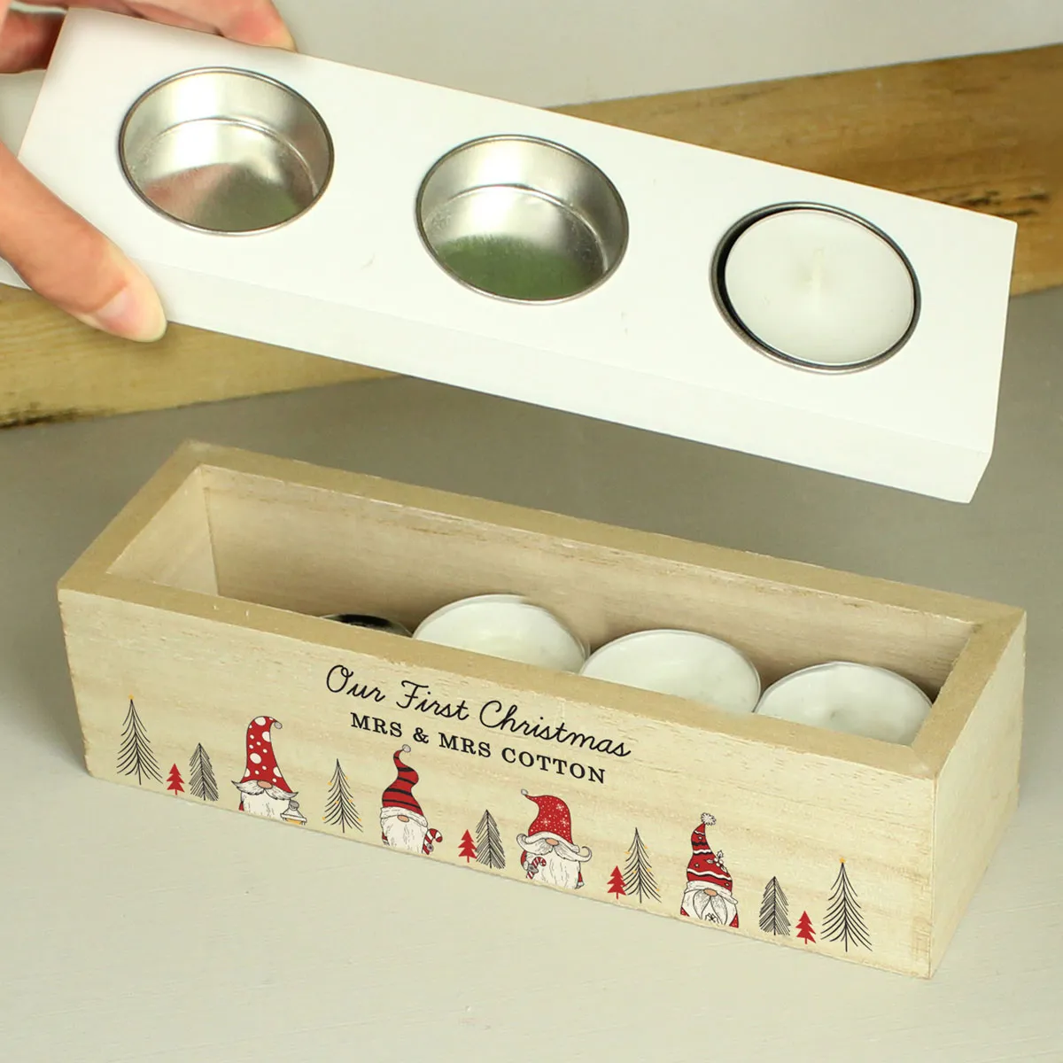 Personalised Gonk Christmas Triple Tea Light Box Extra Image 2