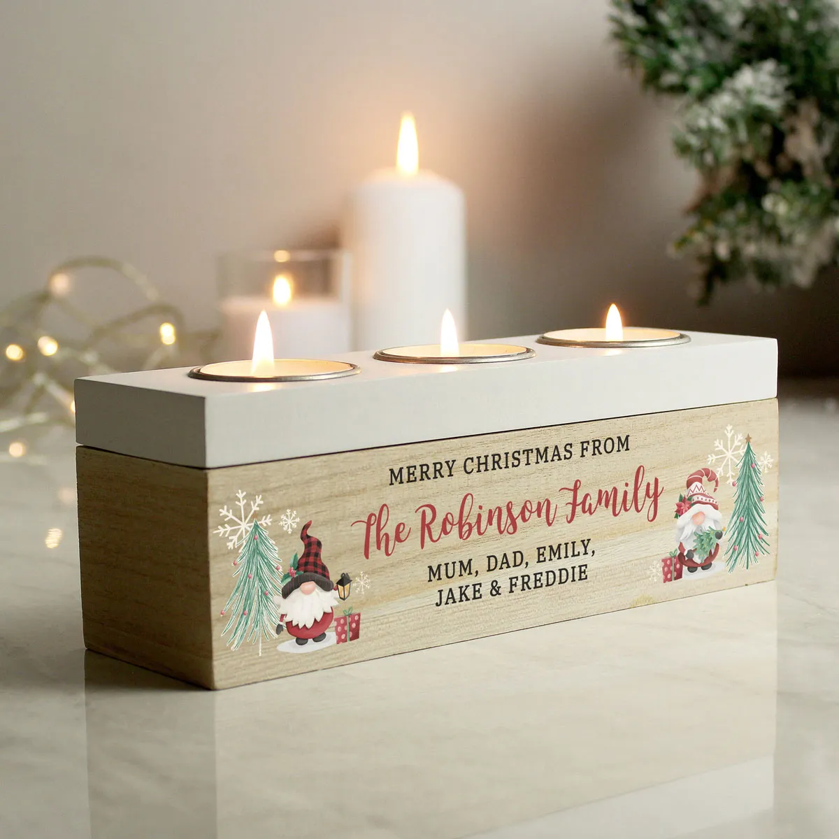 Personalised Christmas Gonk Triple Tea Light Box Extra Image 1