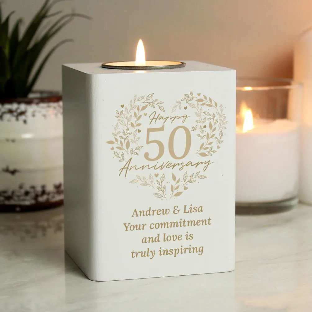 Personalised 50th Golden Wedding Anniversary Wooden Tea Light Holder Extra Image 1