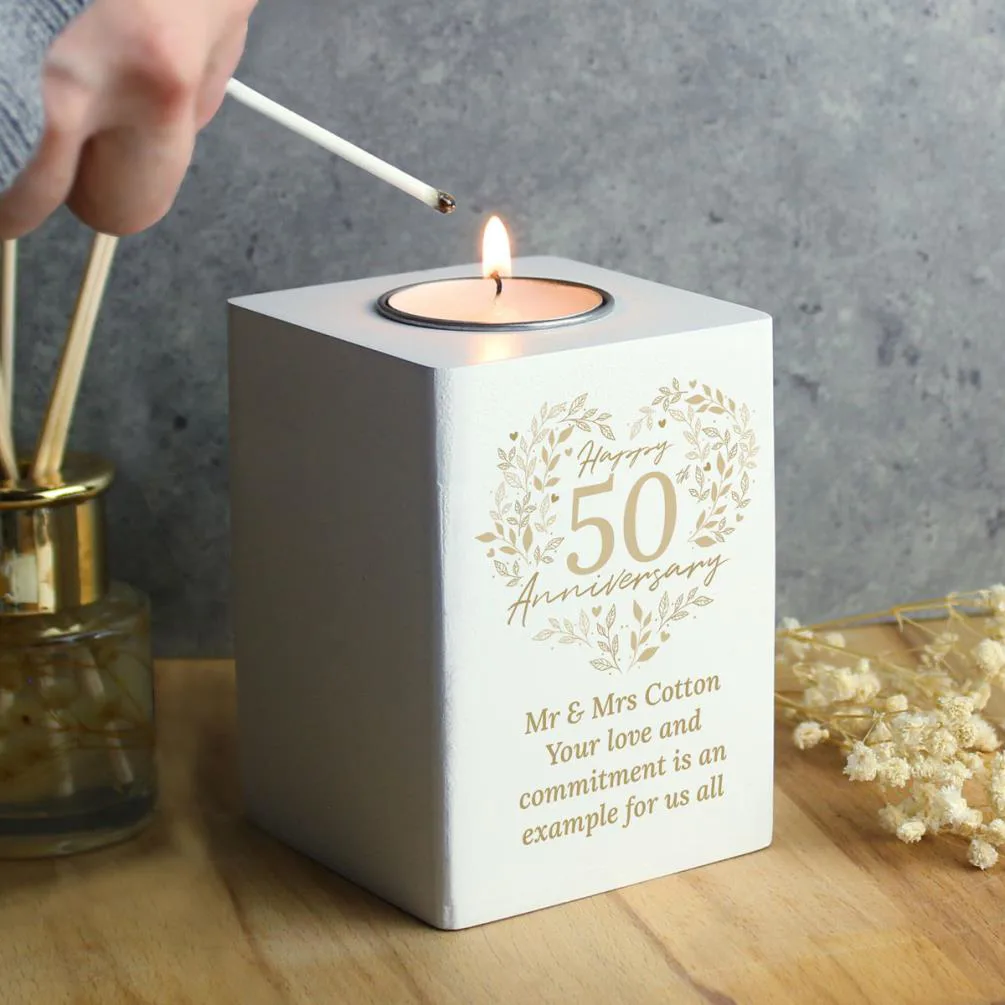 Personalised 50th Golden Wedding Anniversary Wooden Tea Light Holder Extra Image 3
