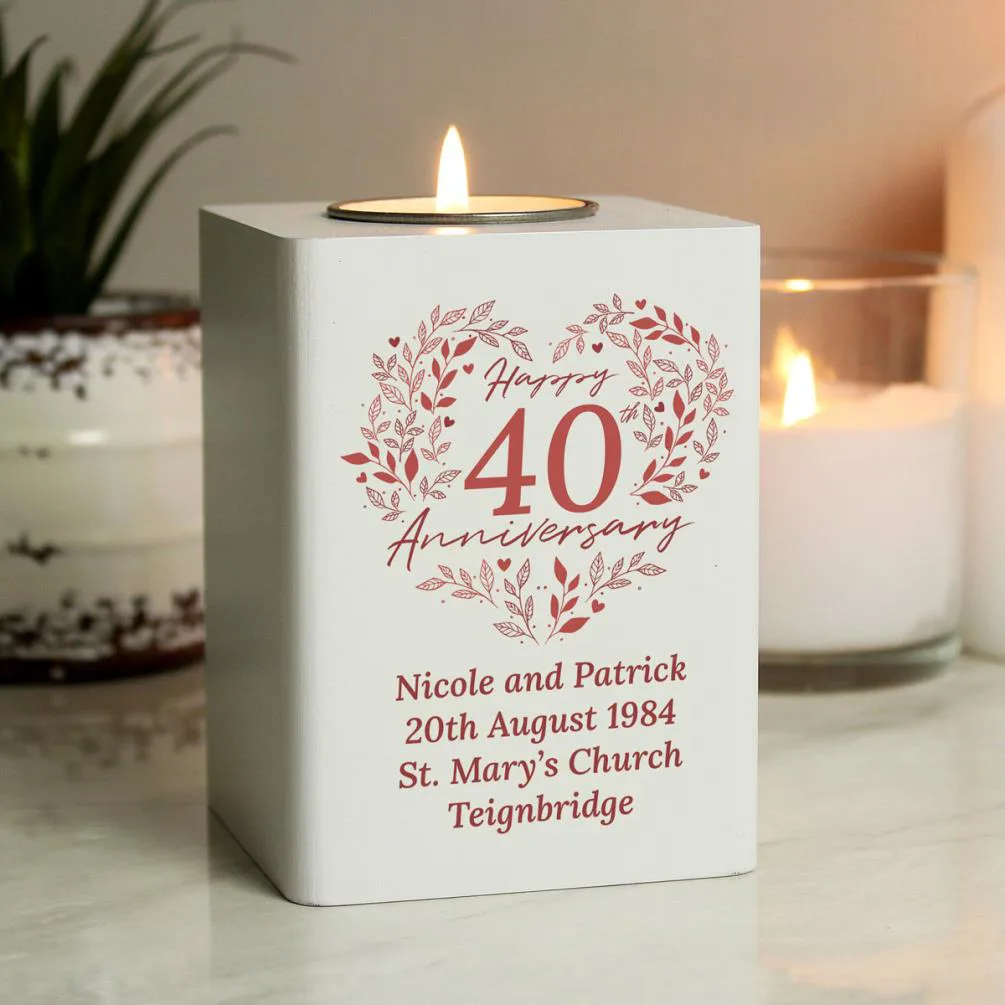 Personalised 40th Ruby Wedding Anniversary Wooden Tea Light Holder Extra Image 2