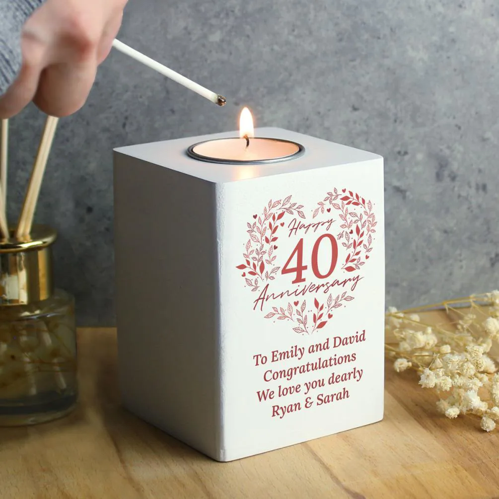 Personalised 40th Ruby Wedding Anniversary Wooden Tea Light Holder Extra Image 3