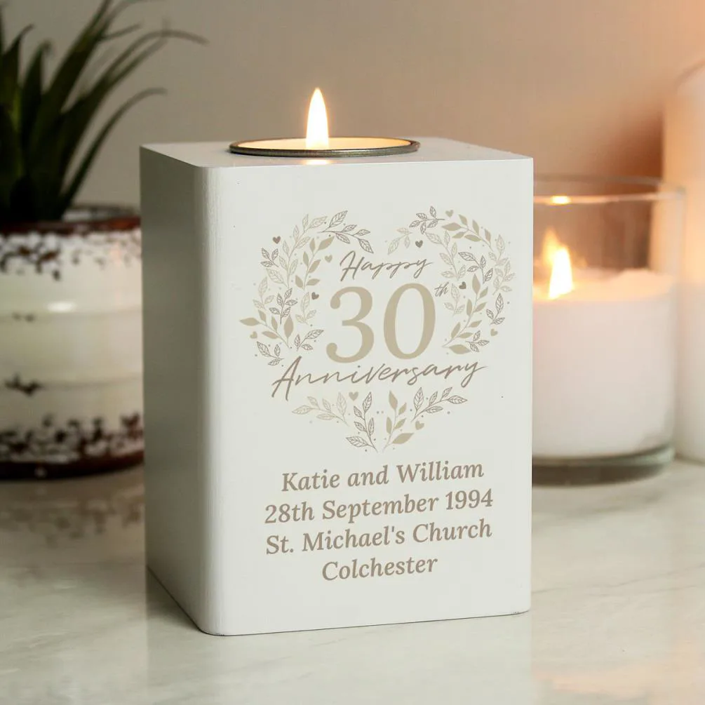 Personalised 30th Pearl Wedding Anniversary Wooden Tea Light Holder Extra Image 2