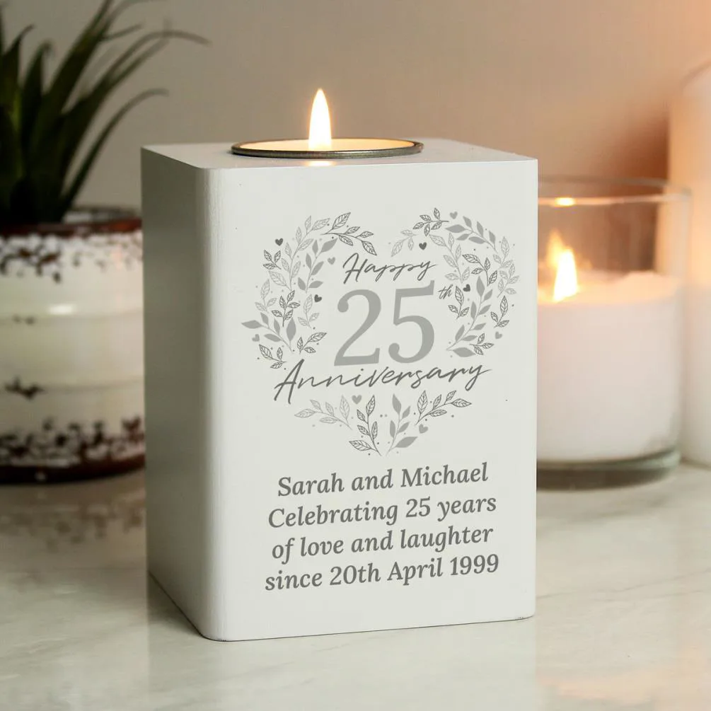 Personalised 25th Silver Wedding Anniversary Wooden Tea Light Holder Extra Image 1