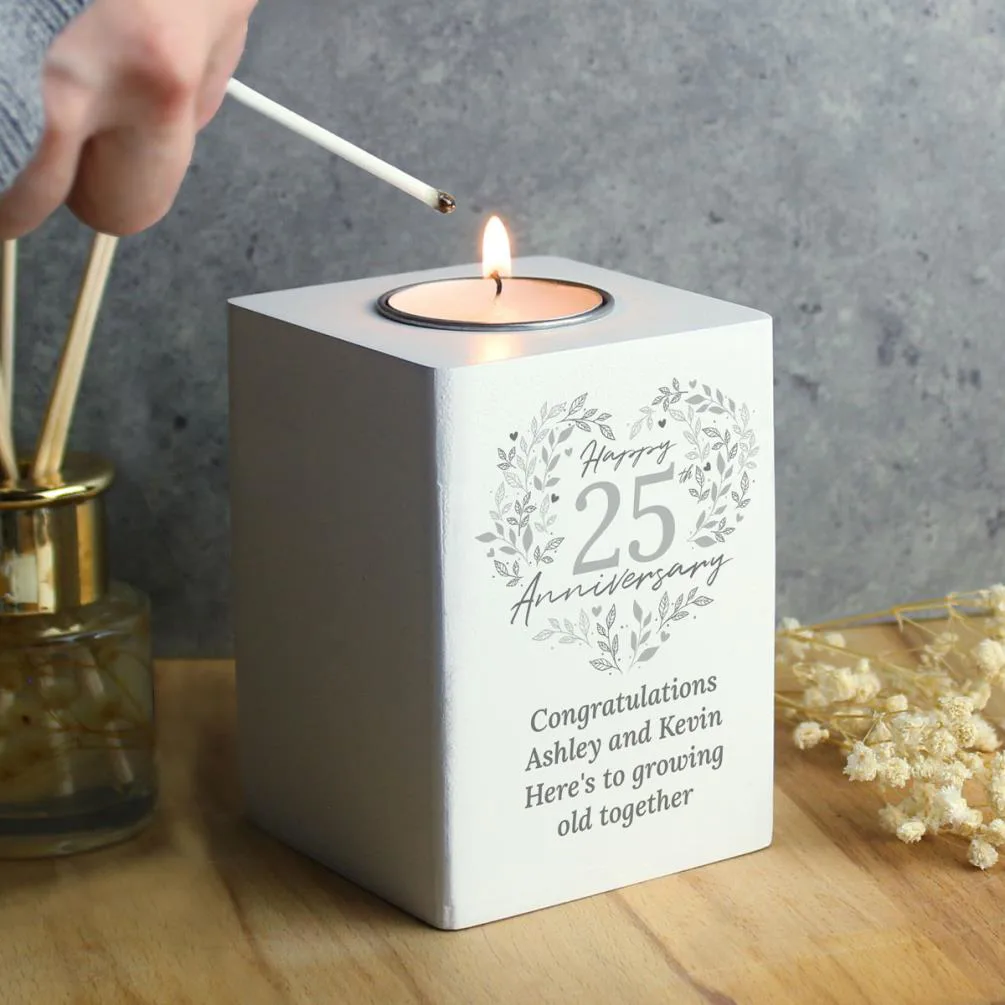 Personalised 25th Silver Wedding Anniversary Wooden Tea Light Holder Extra Image 3