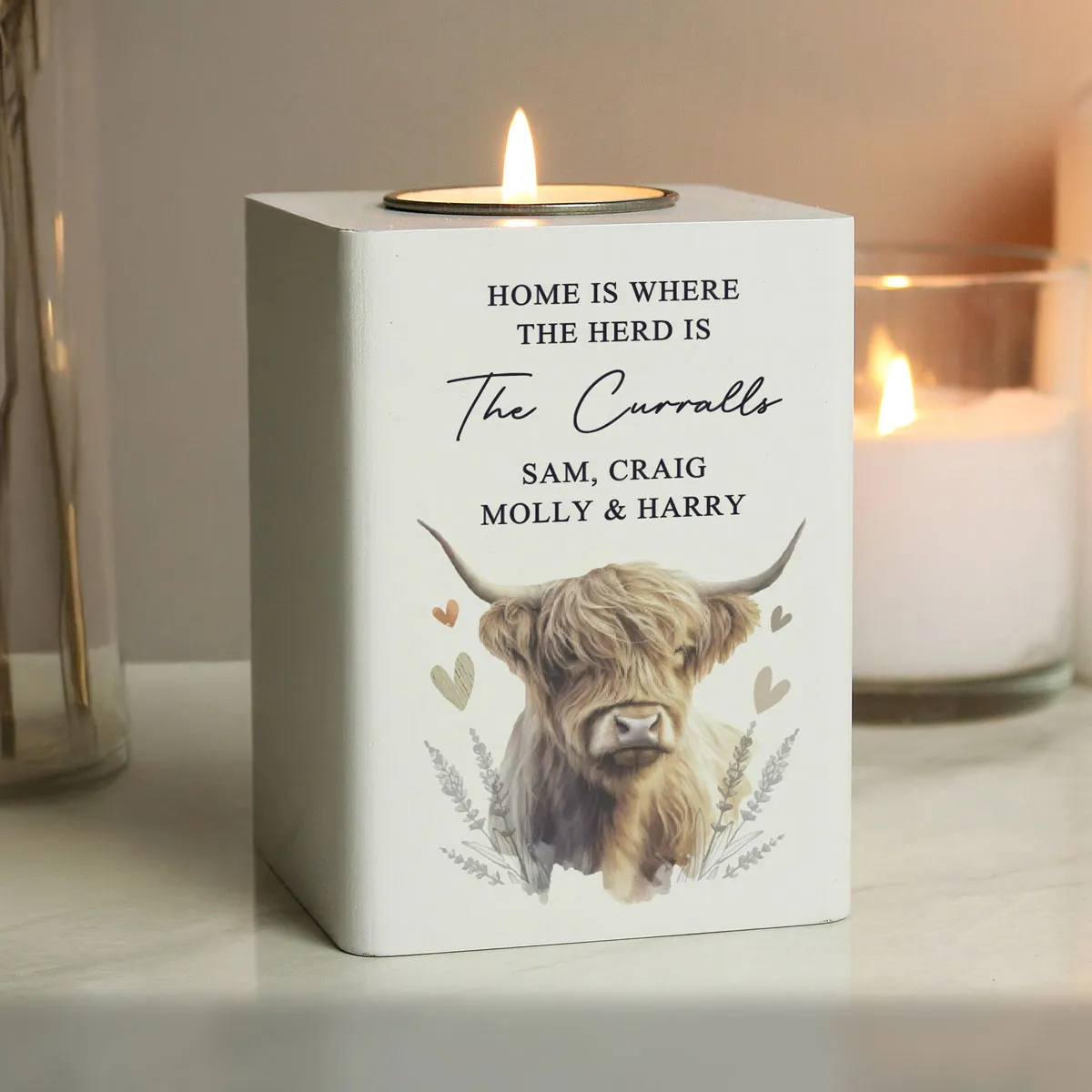 Personalised Highland Cow Wooden Tea Light Holder Extra Image 1
