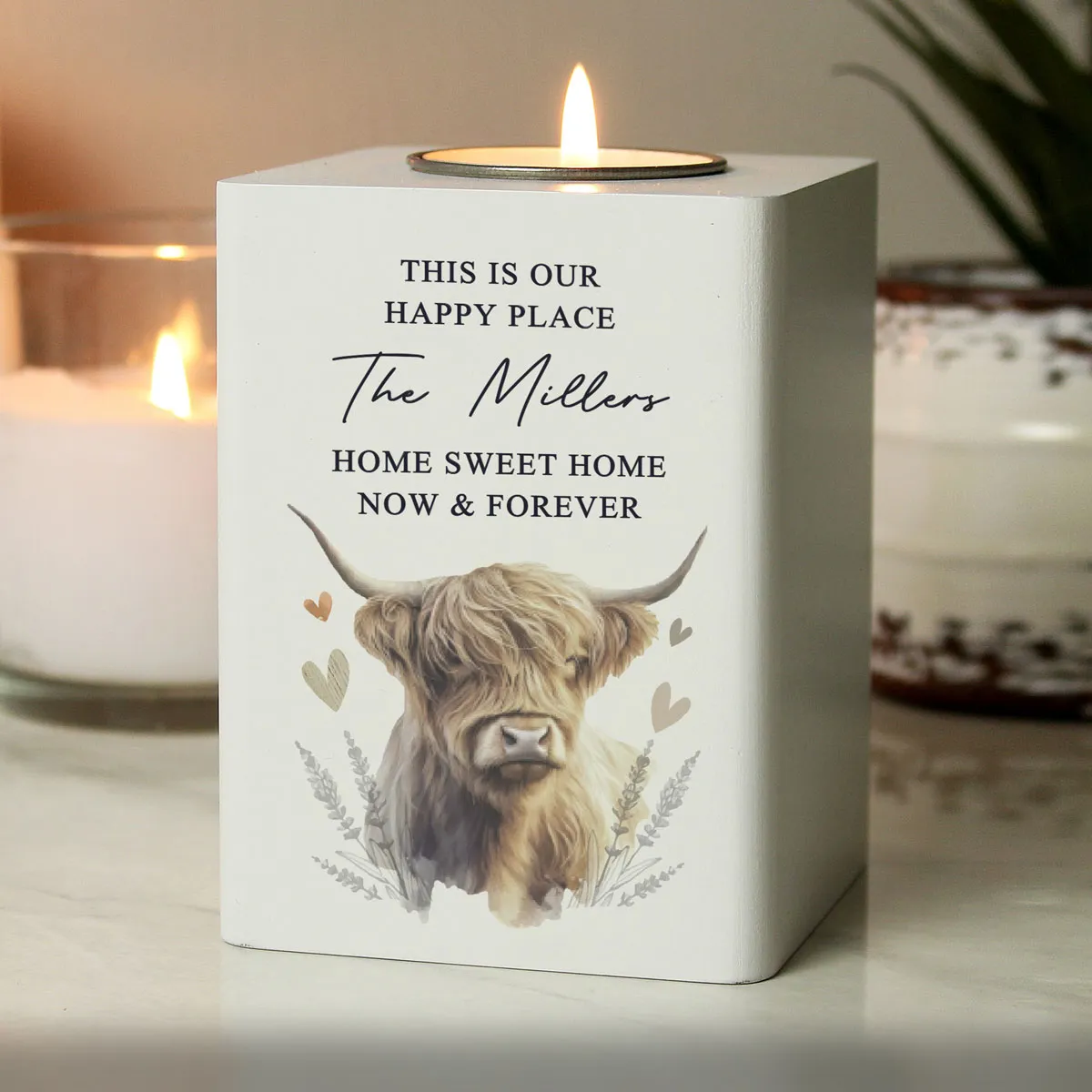 Personalised Highland Cow Wooden Tea Light Holder Extra Image 2
