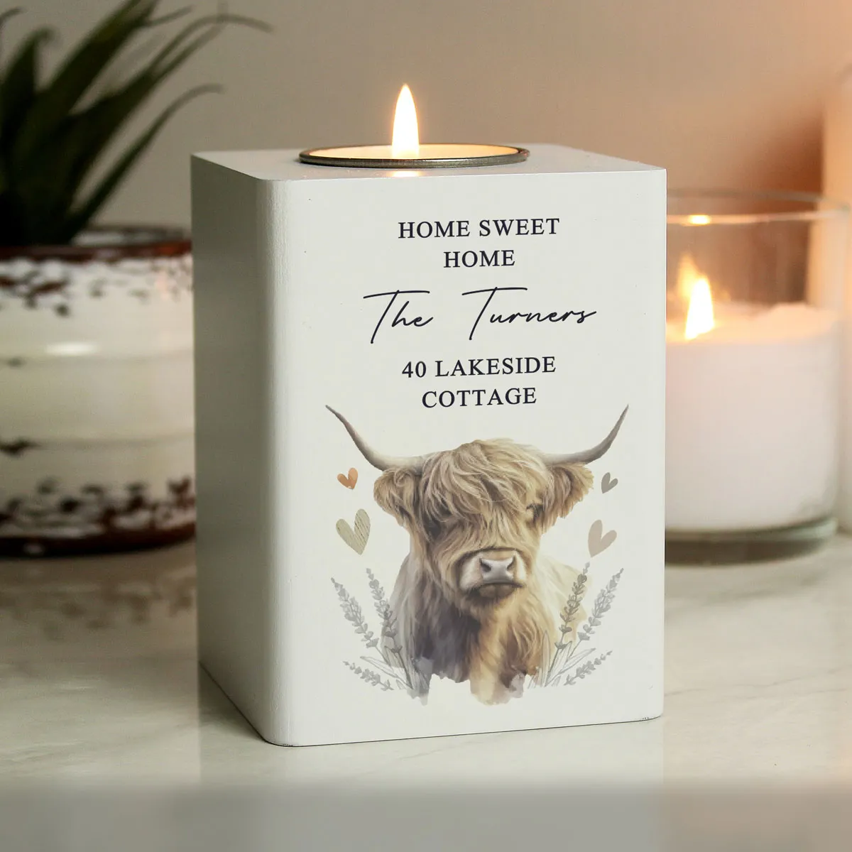 Personalised Highland Cow Wooden Tea Light Holder Extra Image 3