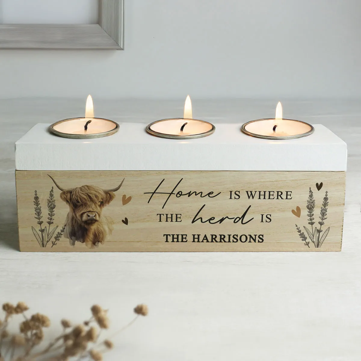 Personalised Highland Cow Triple Tea Light Box Extra Image 1
