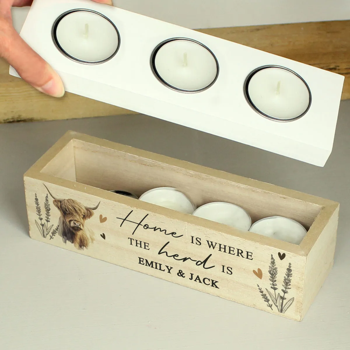 Personalised Highland Cow Triple Tea Light Box Extra Image 2
