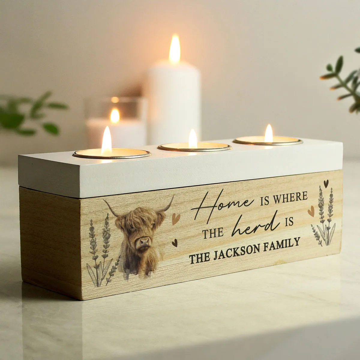 Personalised Highland Cow Triple Tea Light Box Extra Image 3