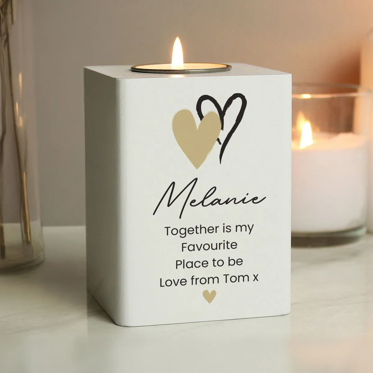 Personalised Hearts Wooden Tea Light Holder Extra Image 1