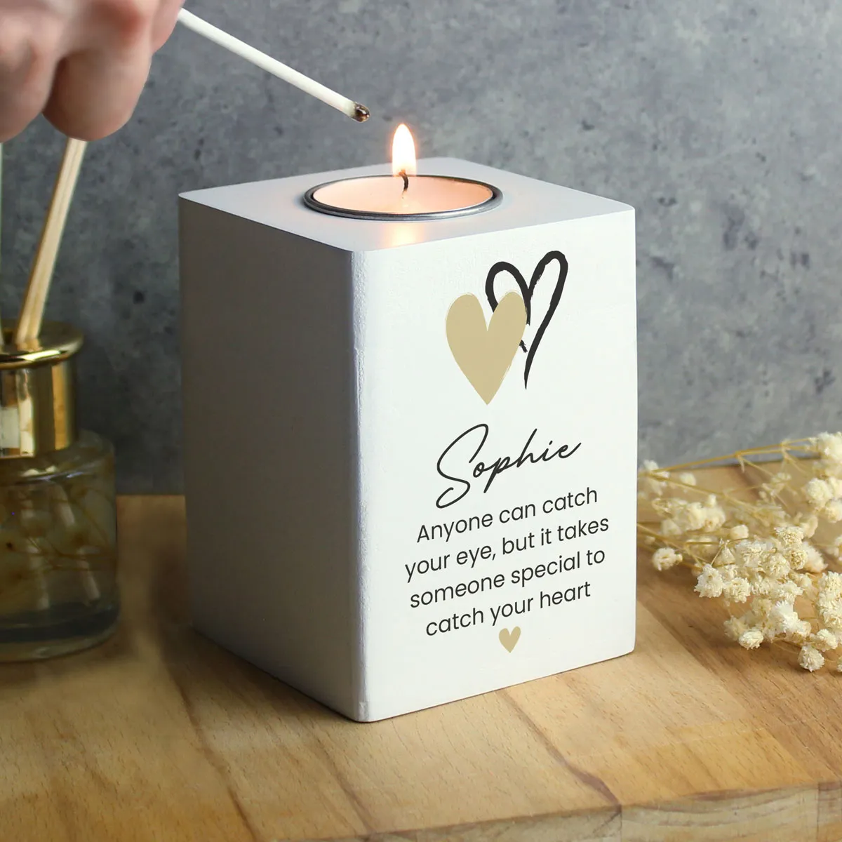 Personalised Hearts Wooden Tea Light Holder Extra Image 2