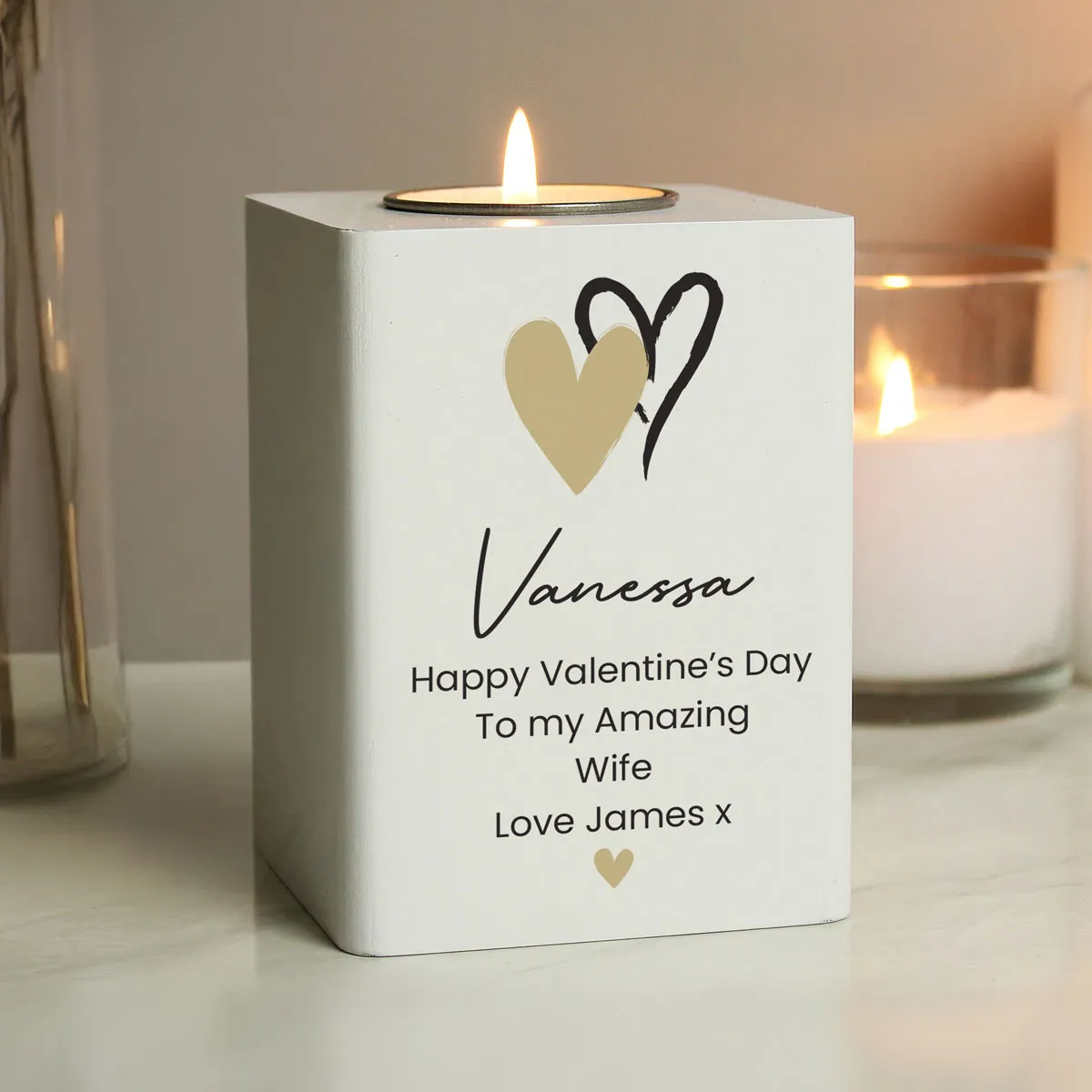 Personalised Hearts Wooden Tea Light Holder Extra Image 3