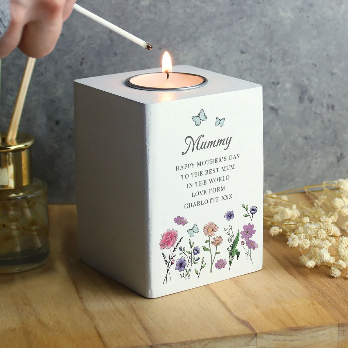 Personalised Wild Flowers Wooden Tea Light Holder Extra Image 2