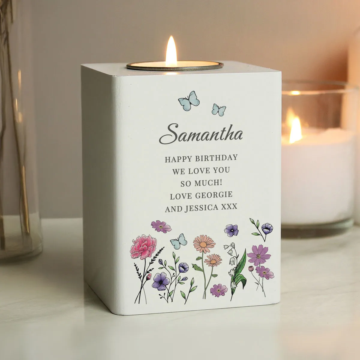 Personalised Wild Flowers Wooden Tea Light Holder Extra Image 3