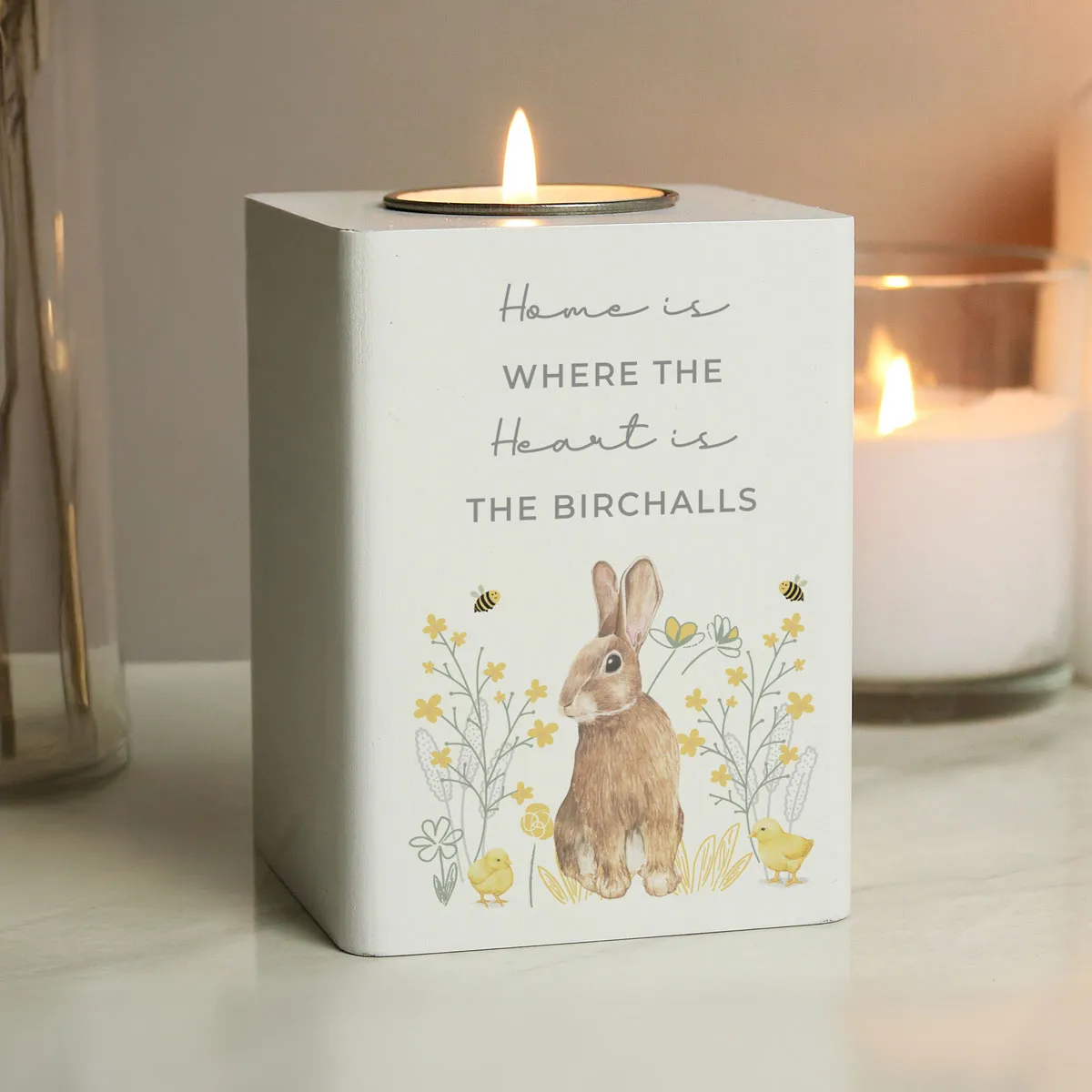 Personalised Spring Bunny Wooden Tea Light Holder Extra Image 1