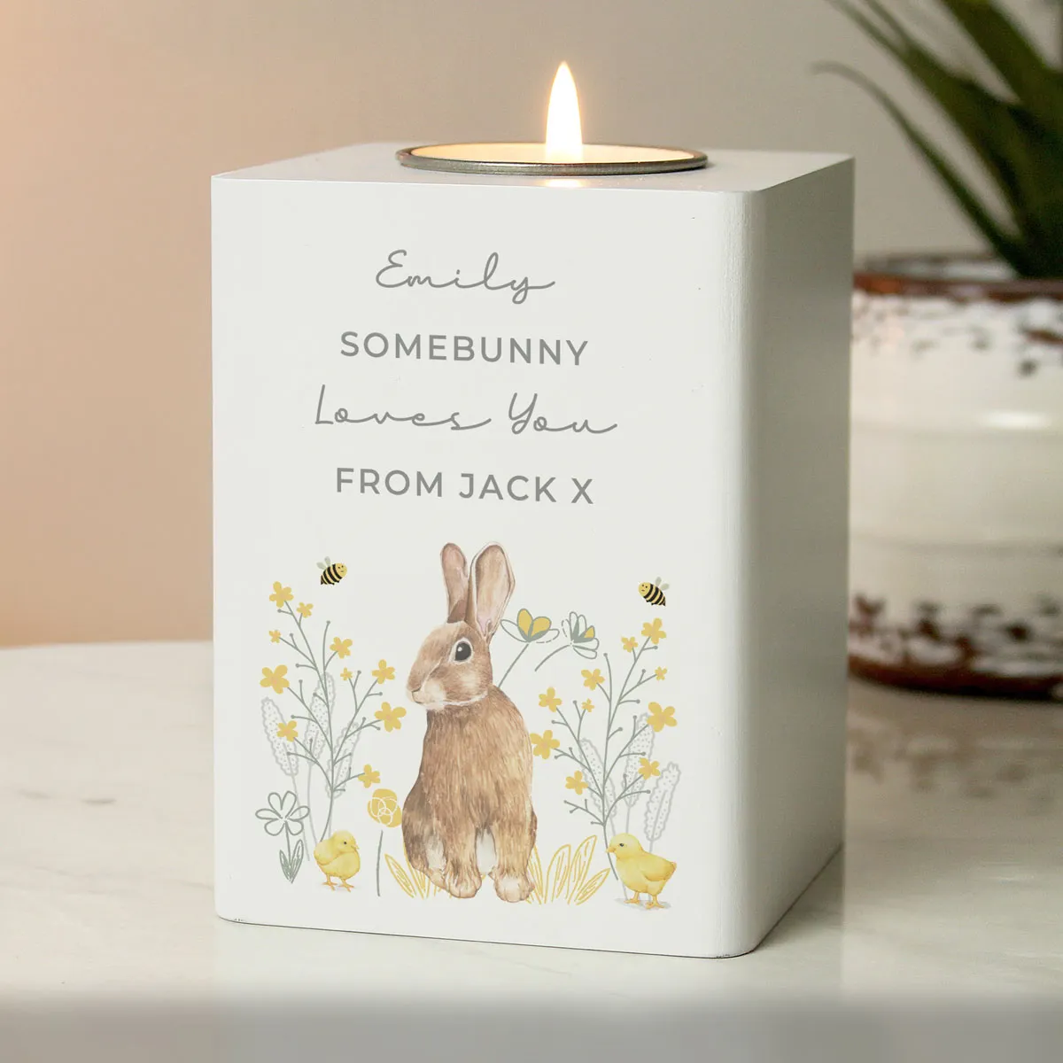Personalised Spring Bunny Wooden Tea Light Holder Extra Image 3