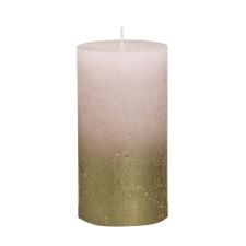 Bolsius Pink Rustic Faded Gold Metallic Pillar Candle 13cm x 7cm