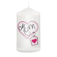 Mum Heart Stitch Pillar Candle