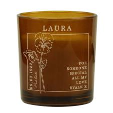 Personalised February Violet Birth Flower Amber Glass Jar Candle