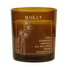 Personalised December Narcissus Birth Flower Amber Glass Jar Candle