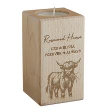 Personalised Highland Cow Wooden Tealight Holder