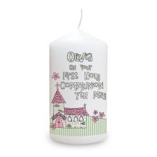 Personalised Pink 1st Holy Communion Pillar Candle