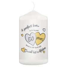 Personalised A Perfect Love Golden Anniversary Pillar Candle