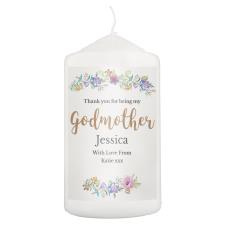 Personalised Godmother Floral Watercolour Pillar Candle