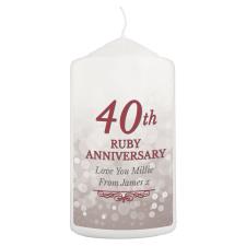 Personalised 40th Ruby Anniversary Pillar Candle