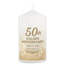 Personalised 50th Golden Anniversary Pillar Candle