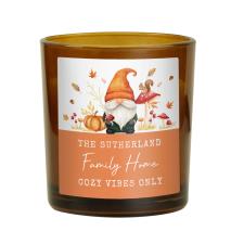 Personalised Autumn Gonk Amber Glass Candle