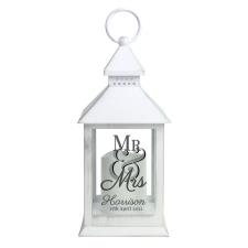 Personalised Mr &amp; Mrs White Wedding Lantern
