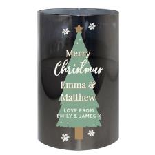 Personalised Christmas Tree Smoked Glass LED Candle