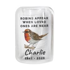 Personalised Robin Memorial Feather Tealight Holder
